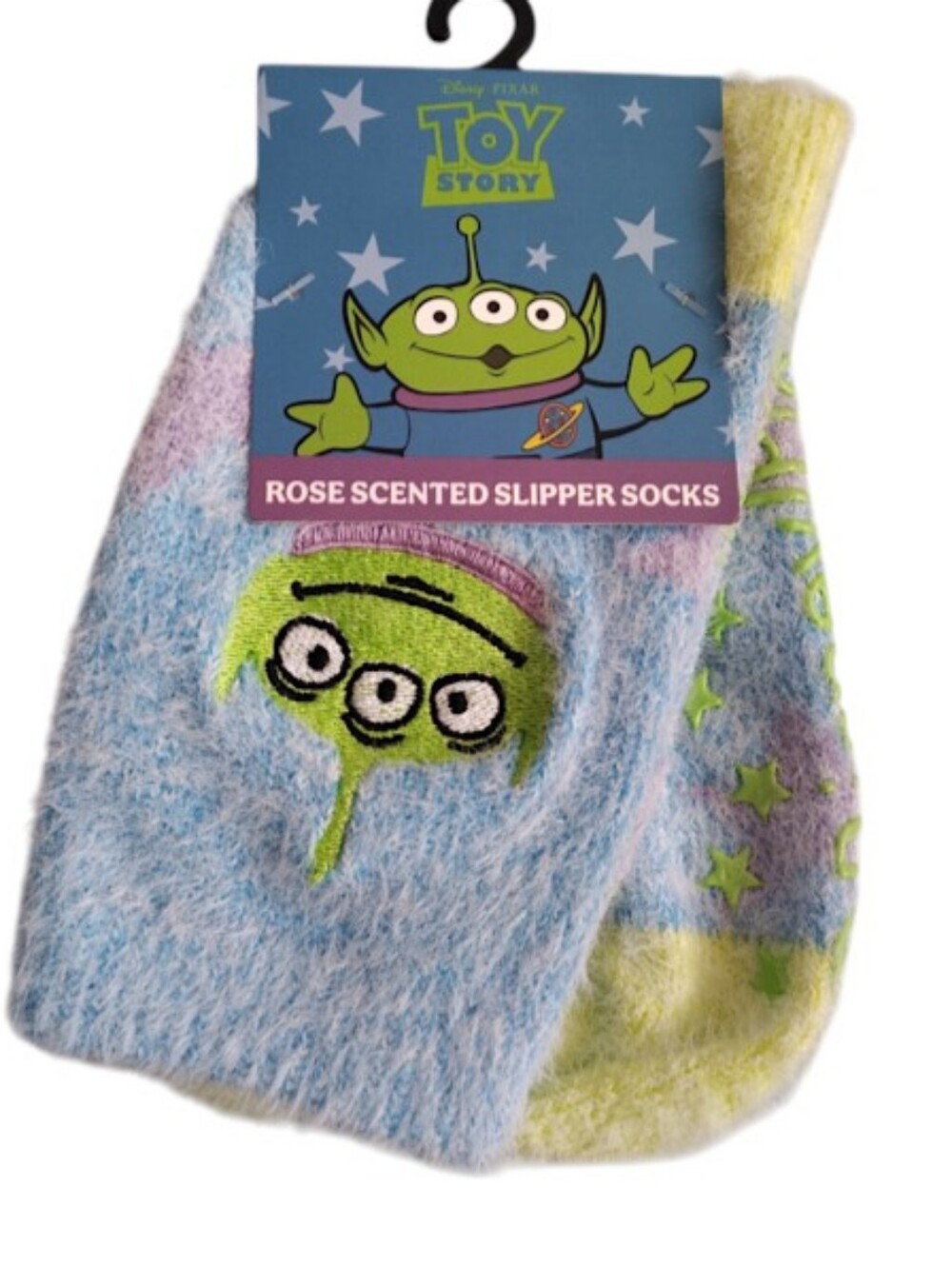 Disney Toy Story Alien Fuzzy Slipper Socks Rose Scented NWT Blue Green